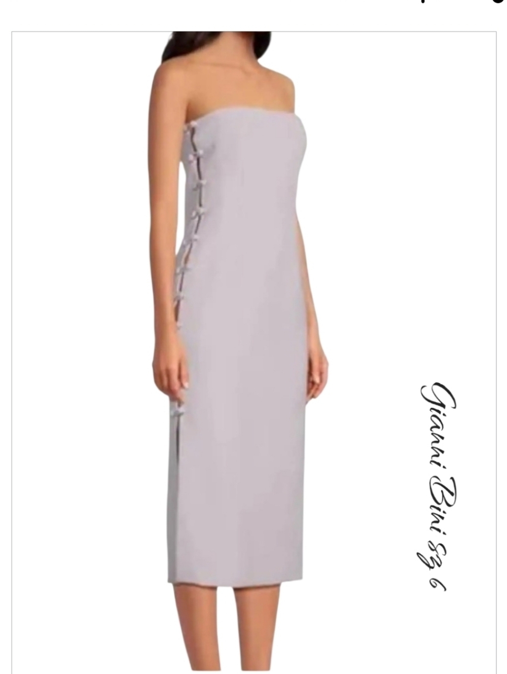Gianni Bini x Caelynn Bell Tori Side Button Cut Out Strapless Midi Dress Lilac 6